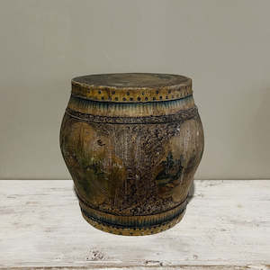 Antique Fir Paper Barrel w Lid