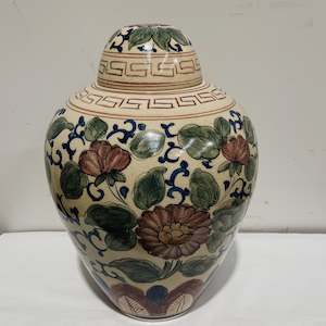 Green & Pink Ceramic Ginger Jar