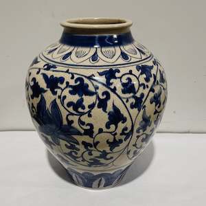 Blue & White Ceramic Oval Vase