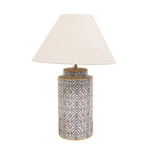 Lamps: Blue & White Cylinder Lamp Base ONLY