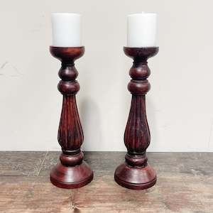 Wooden Candlestick - TALL ONION DBL BOLA