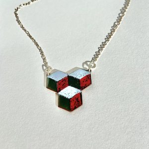 Enameled 2DCube three coloured Pendant - Su Keates