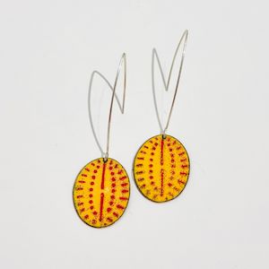 Enameled Oval Copper Diatom Earrings - Su Keates