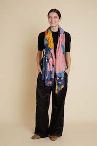 Sacre Peach Navy Floral Scarf