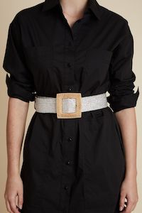 Womenswear: Stretch Elastic Raffia Belt Silver