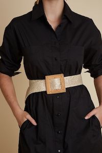 Stretch Elastic Raffia Belt Gold