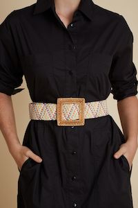 Stretch Elastic Raffia Belt Multi Colour