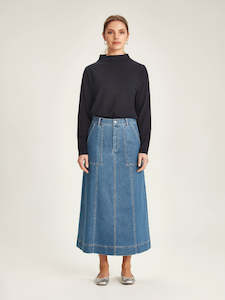 Harper Denim Skirt Sills Mid Wash