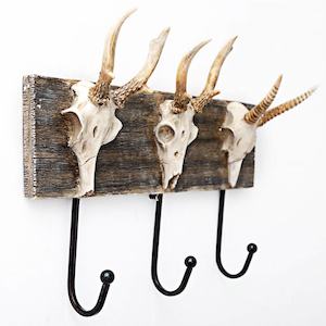 Clothing: 3 Hook Deer Skull Coat Rack [34cm]