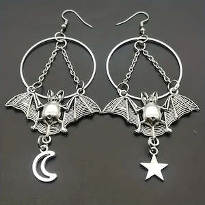 Moon and Star Bat Earrings