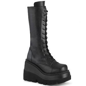 Clothing: Shaker-72 Wedge Platform Boots - Black Vegan Leather