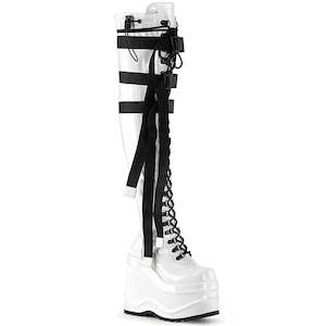 Wave-315 Platform Boots - White Stretch Patent