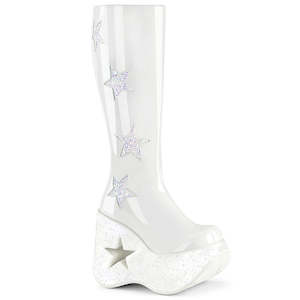 Dynamite-218 Platform Boots - White Patent