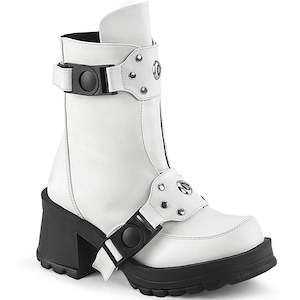 Clothing: Bratty-56 Boots - White Vegan Leather