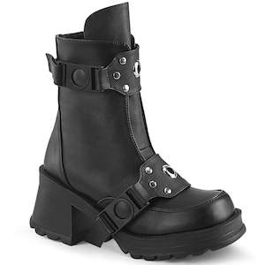 Clothing: Bratty-56 Boots - Black Vegan Leather