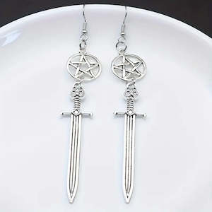 Clothing: Pentagram Sword Earrings