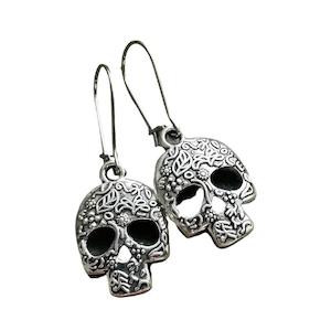 Clothing: Embossed Skull Earrings