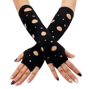 Clothing: Black Ripped Gloves