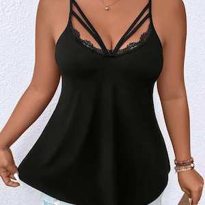 Black Lace Cami Top - Plus Sized Only