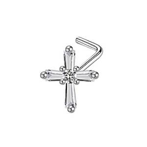 Jewelled Cross "L" Bend Nose Stud