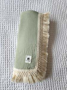 Pistachio 100% Cotton Muslin Fringe Swaddle - Returning DECEMBER