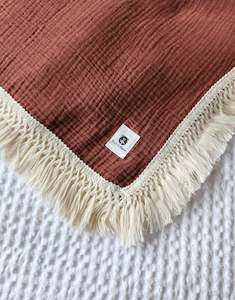 Coffee 100% Cotton Muslin Fringe Swaddle - Returning DECEMBER