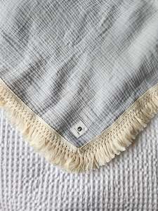 Baby wear: Blue Bear 100% Cotton Muslin Fringe Swaddle - Returning DECEMBER