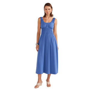 Demi Shirred Midi Dress - Blue