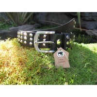 BLACK LEATHER BELT 3 ROW STUDS HEAVY DUTY & BUCKLE