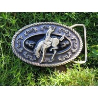 Bronco Rider Antique Bronze Oval Buckle