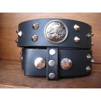 Black Leather Belt Studded Ghost Rider Skulls Made