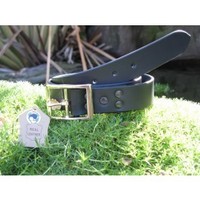 BLACK LEATHER BELT & CHROME D BAR BUCKLE 30MM