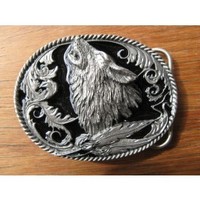 Western Wolf Diamondcut Belt Buckle