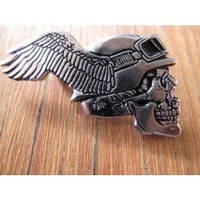 SKULL, WINGS & GERMAN HELMET BIKER METAL BADGE