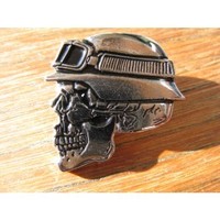 SKULL & GERMAN HELMET BIKER METAL BADGE