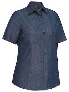 Work clothing: Bisley Womens Short Sleeve Denim Work Shirt(BL1602)