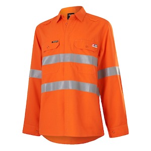 Work clothing: King Gee Women's Shieldtec Lenzing FR Hi-Vis Open Front Taped Shirt (K84003)