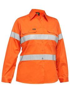 Work clothing: Bisley Women's Taped Hi Vis Cool Lightweight Drill Shirt -(BL6897)