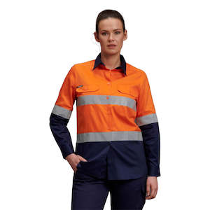 Work clothing: King Gee Women's Hi-Vis Reflective Long Sleeve Work Shirt (K44532)