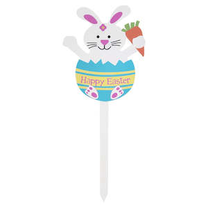 Wooden Happy Easter Bunny Garden Stake Decoration