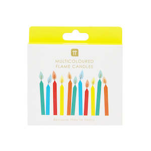 Event, recreational or promotional, management: Rainbow Birthday Candles With Coloured Flames - 12 Pkt