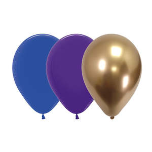 Royal Blue, Purple & Gold Balloons - 12 Pkt