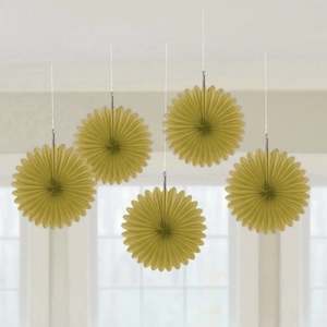 Gold Mini Hanging Fans - Pack of 5