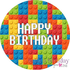 Building Blocks Happy Birthday Edible Cake Image