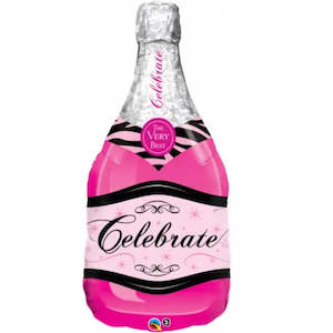 Bubbly Wine Bottle Pink SuperShape Foil Balloon