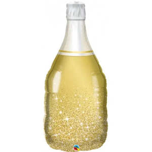 Bubbly Wine Bottle Gold SuperShape Foil Balloon