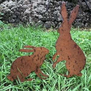 Gifts More: Rustic Iron Sculpture - Pair of Hares ( up to 51cm tall )