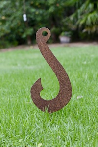 Rustic Iron Sculpture - Fishing Hook 51cm