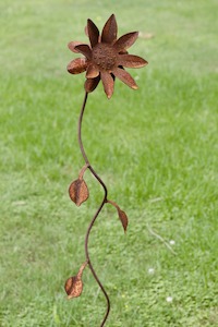 Rustic Iron Sculpture - Sunflower with leaves 127cm tall