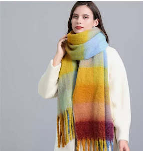 Second hand clothing: Rainbow Cosy Scarf Blue Yellow Red